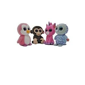 TY Mini Boos Set of 4 Figures Includes OSCAR Owl Money Unicorn & Monkey 2"